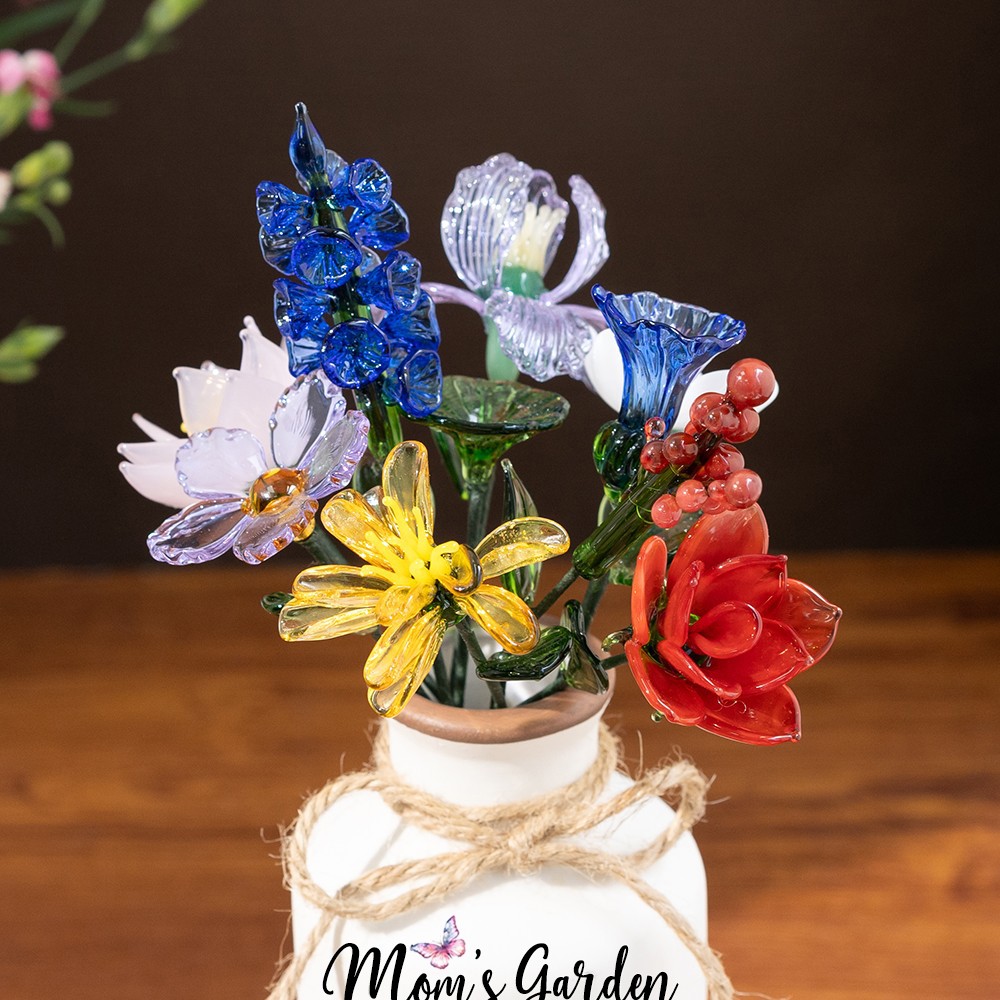 Custom Mom's Garden Handmade Glass Birth Month Flower For Mom Grandma Christmas Unique Gift