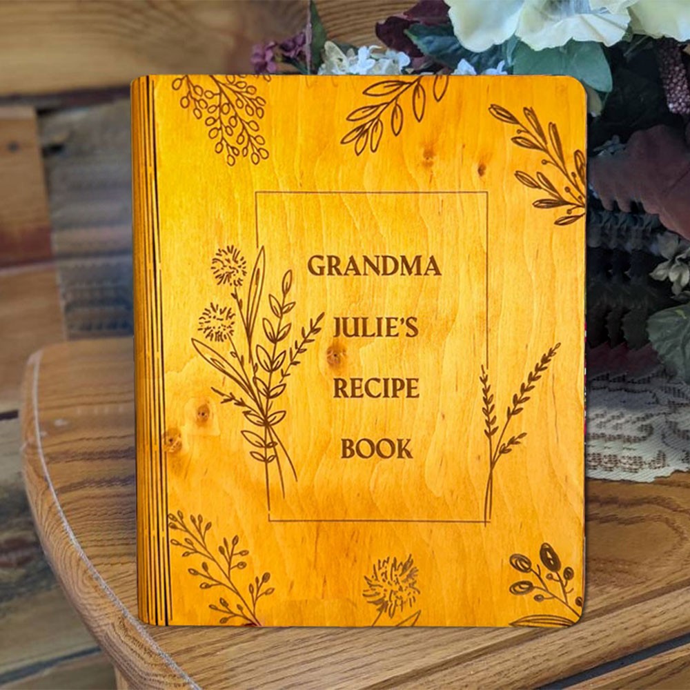 Personalized Wood Recipe Book Blank Binder Cookbook For Family Christmas Anniversary Gift