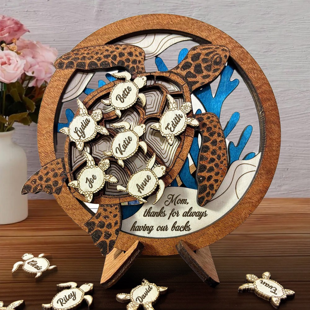 Thanks For Having Our Backs Personalized Sea Turtle Wood Sign With Kids Name for Mom or Grandma Gift