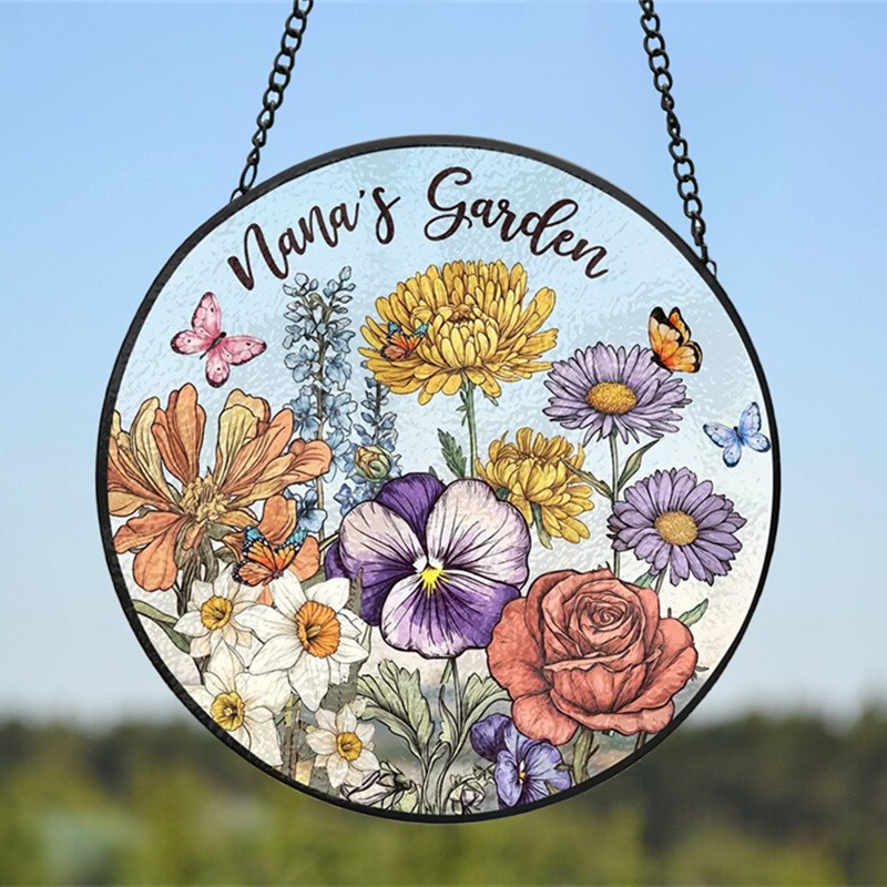 Custom Nana's Garden Birth Month Flower Stain Glass Suncatcher For Mother's Day Gift