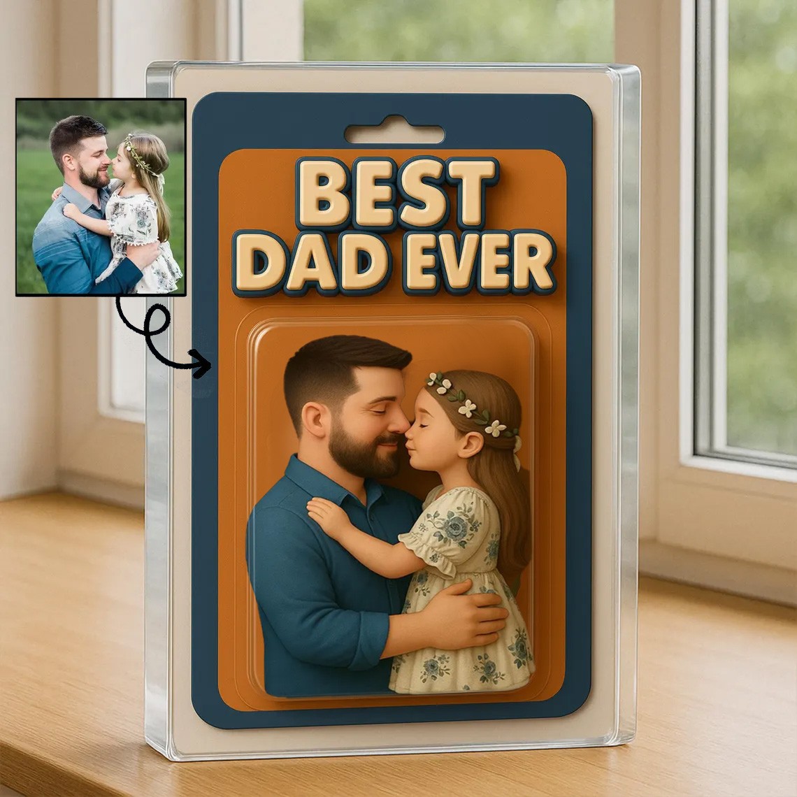 Custom Photo Dad And Kids Action Figure Acrylic Block Best Dad Ever Plaque For Father's Day Gift