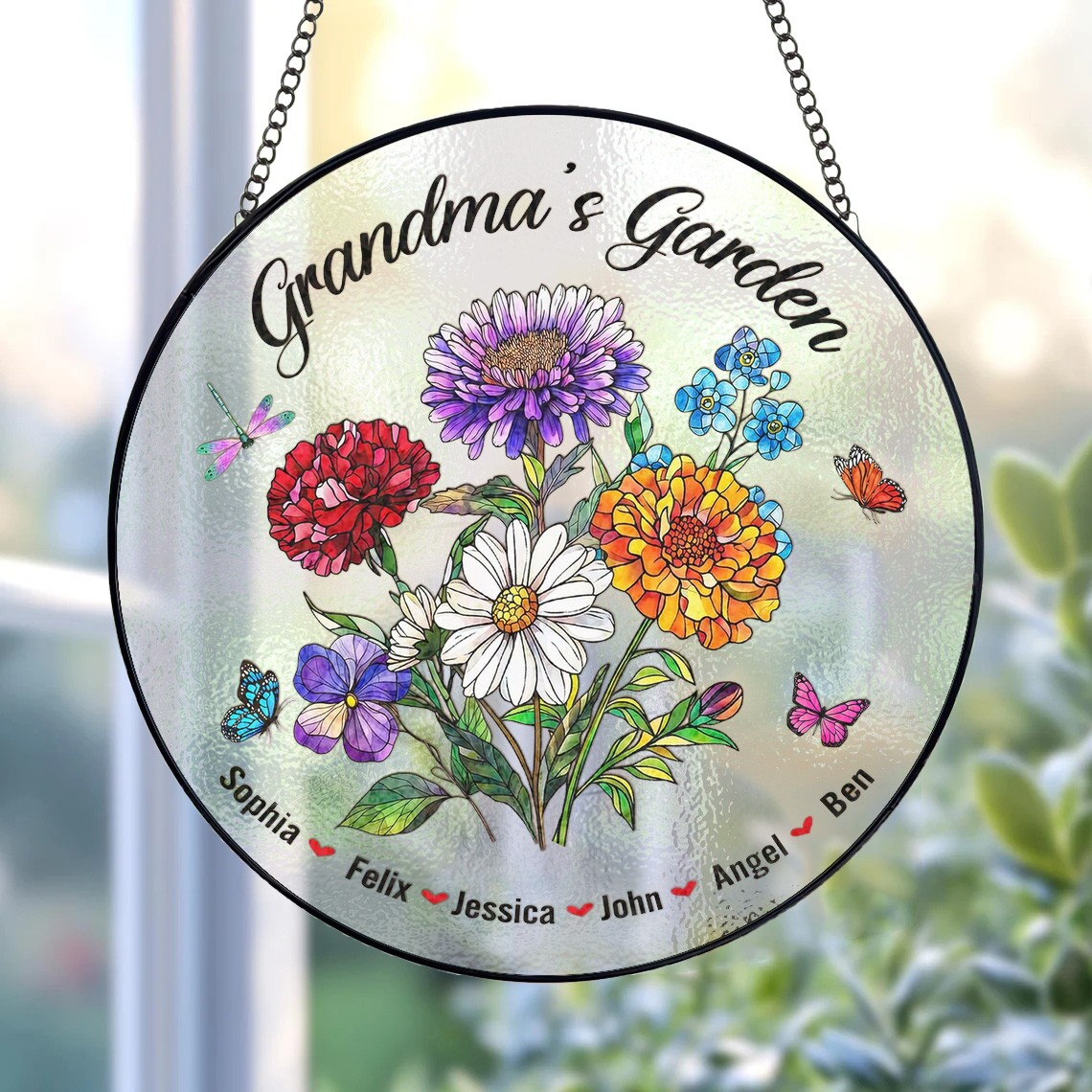 Custom Grandma's Garden Birth Month Flower Stain Glass Suncatcher For Mom Grandma Mother's Day Gift
