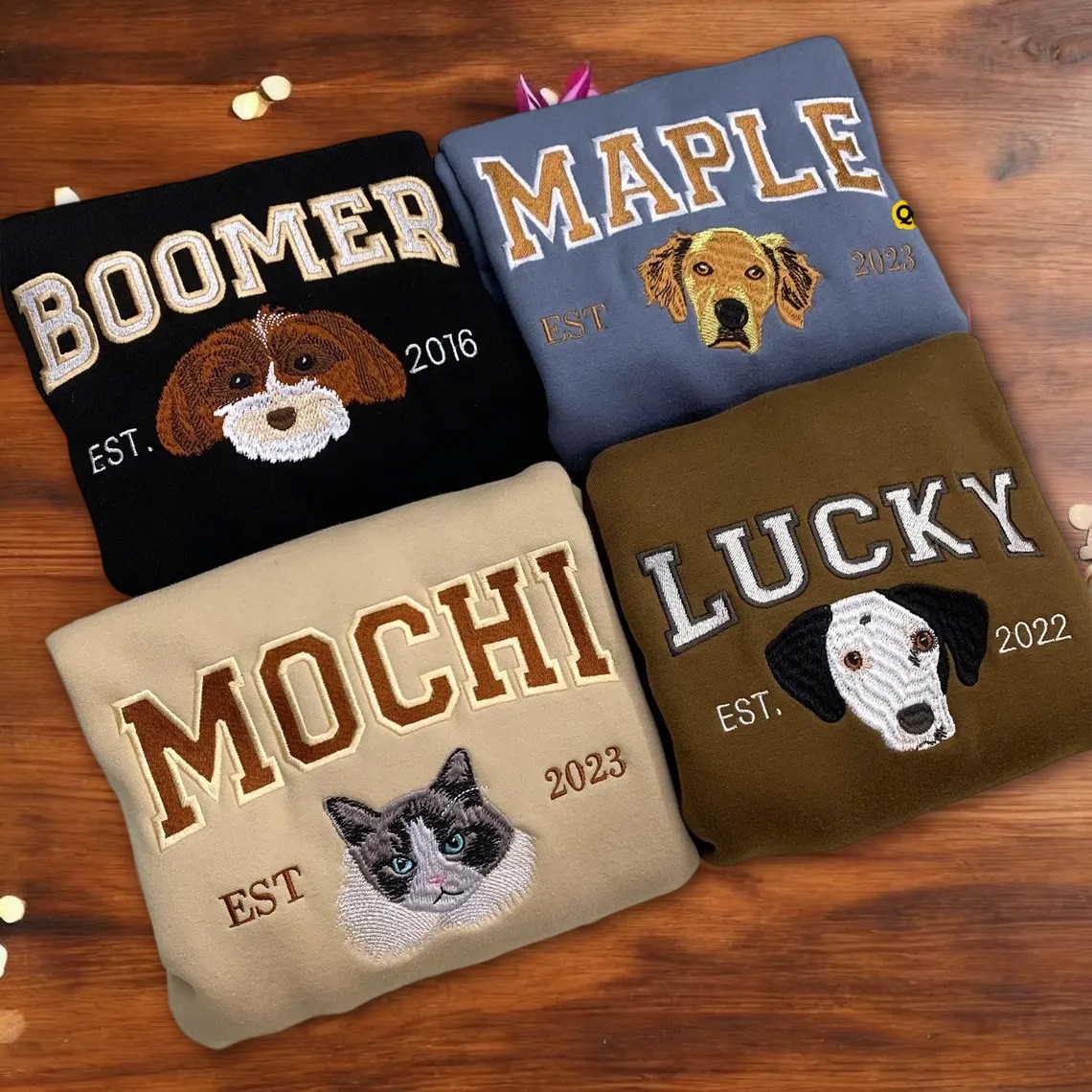 Custom Pet Face Photo Embroidered Sweatshirt For Dog Cat Lovers Keepsake Gift