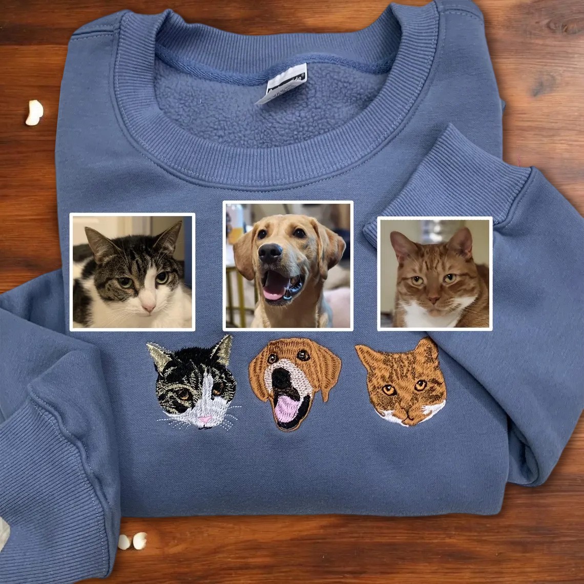 Custom Dog Cat Face Portrait Embroidered Sweatshirt For Pet Lovers Keepsake Gift