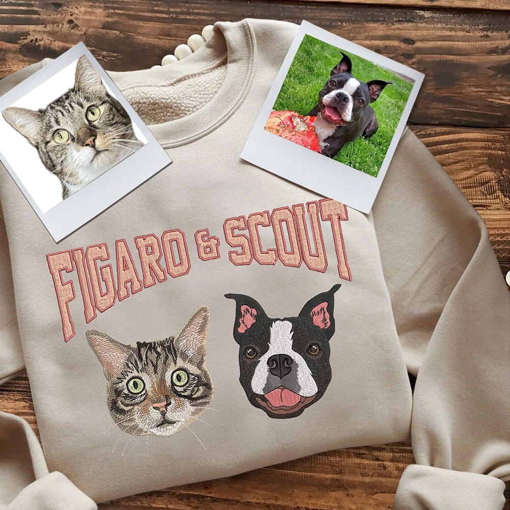 Custom Pet Face Photo Embroidered Sweatshirt For Dog Cat Lovers Keepsake Gift