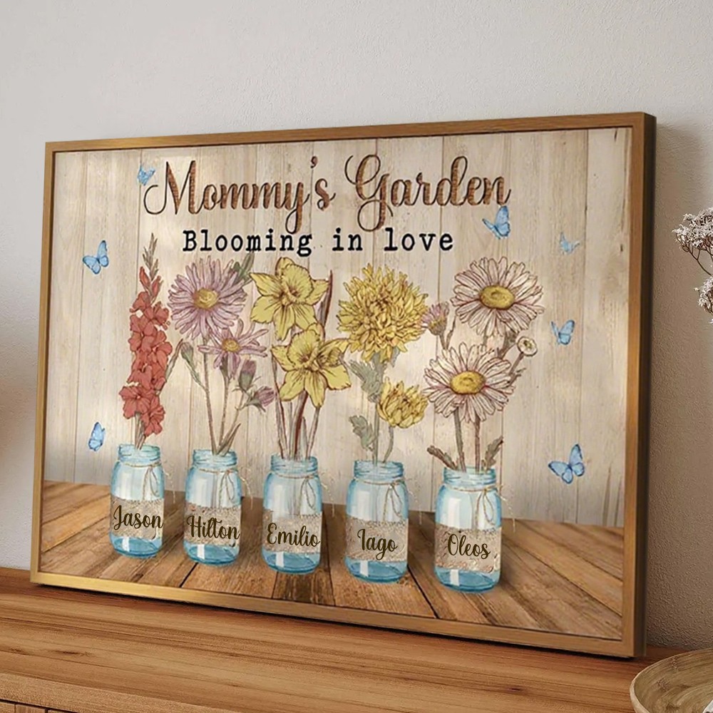 Personalized Mom's Garden Birth Flower Wood Sign with Kids Name For Mom Grandma Mother's Day Gift