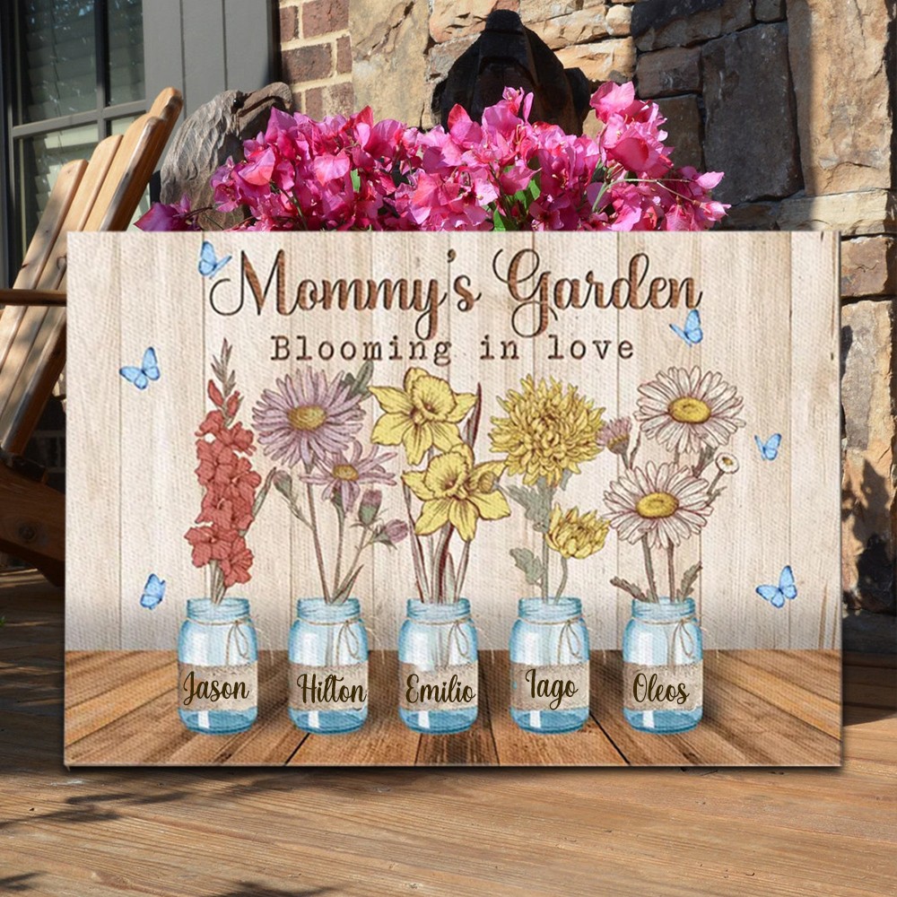 Personalized Mom's Garden Birth Flower Wood Sign with Kids Name For Mom Grandma Mother's Day Gift