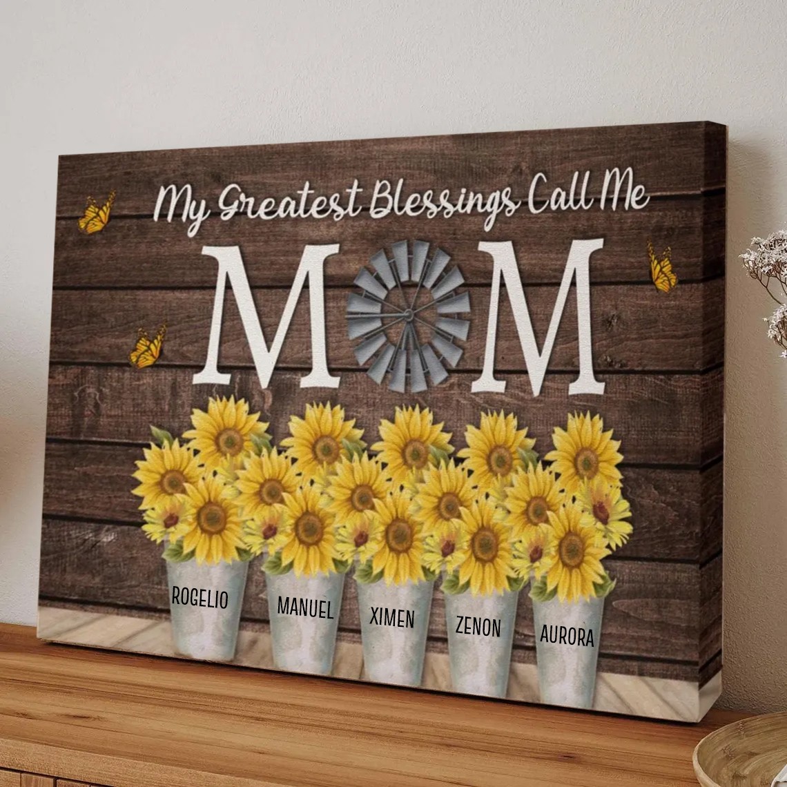 My Greatest Blessings Call Me Mom Personalized Mom Sunflower Wood Sign With Kids Name For Mother's Day Gift