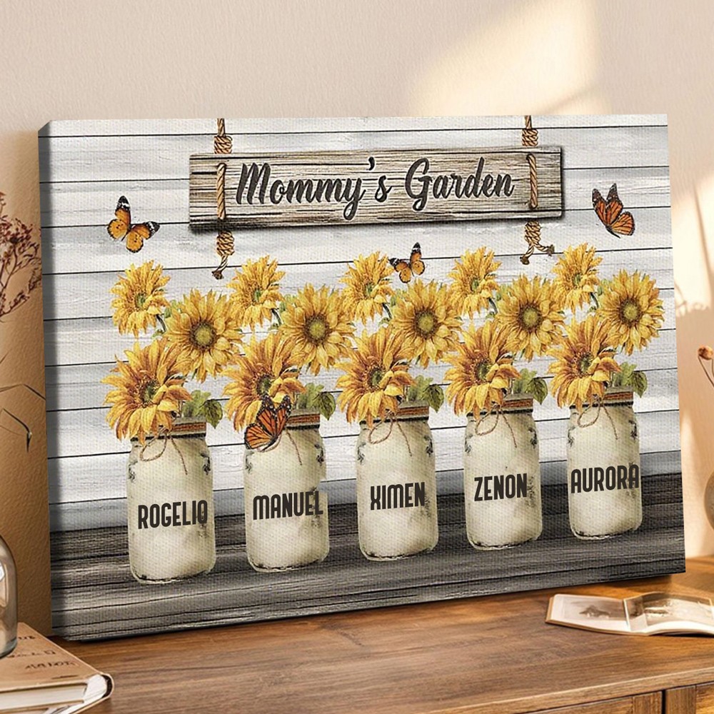 Mom's Garden Personalized Mom Sunflower Wood Sign With Kids Name For Mother's Day Gift