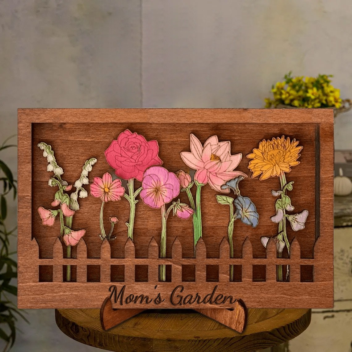 Custom Mom's Garden Birth Flower Wood Sign With Kids Name For Mom Grandma Mother's Day Gift