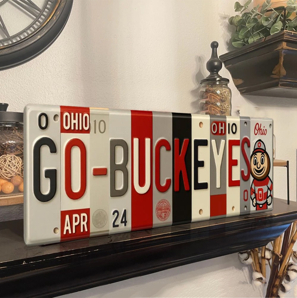 Go-Buckeyes License Plate Sign – Ohio State Buckeyes Wall Art Game Day Decor Christmas Gift