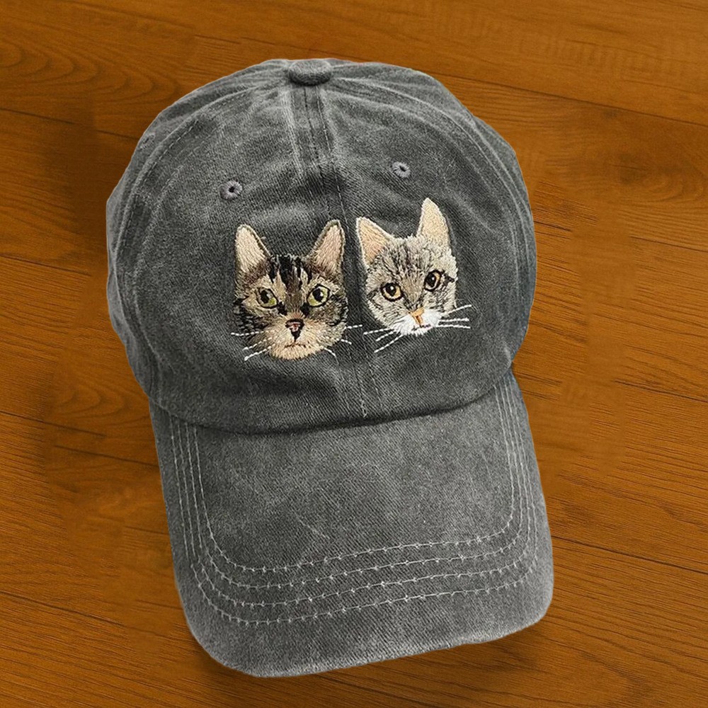 Custom Cat Face Photo Embroidered Hat For Pet Lover Memorial Keepsake Gift