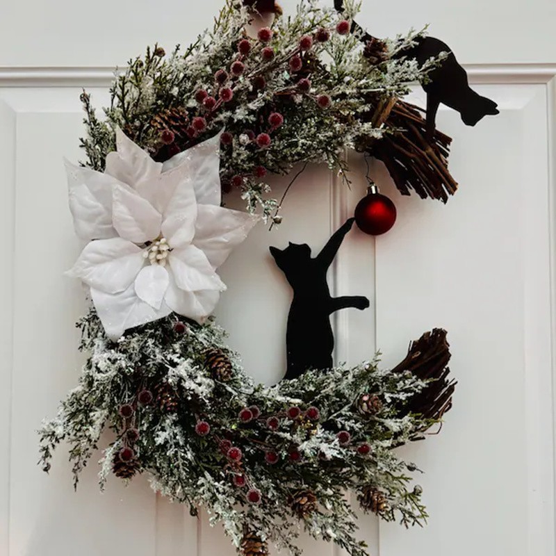 Christmas Black Cat Wreath