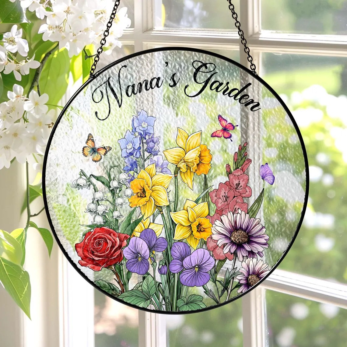 Custom Nana's Garden Birth Flower Stain Glass Suncatcher For Mom Grandma Mother's Day Gift