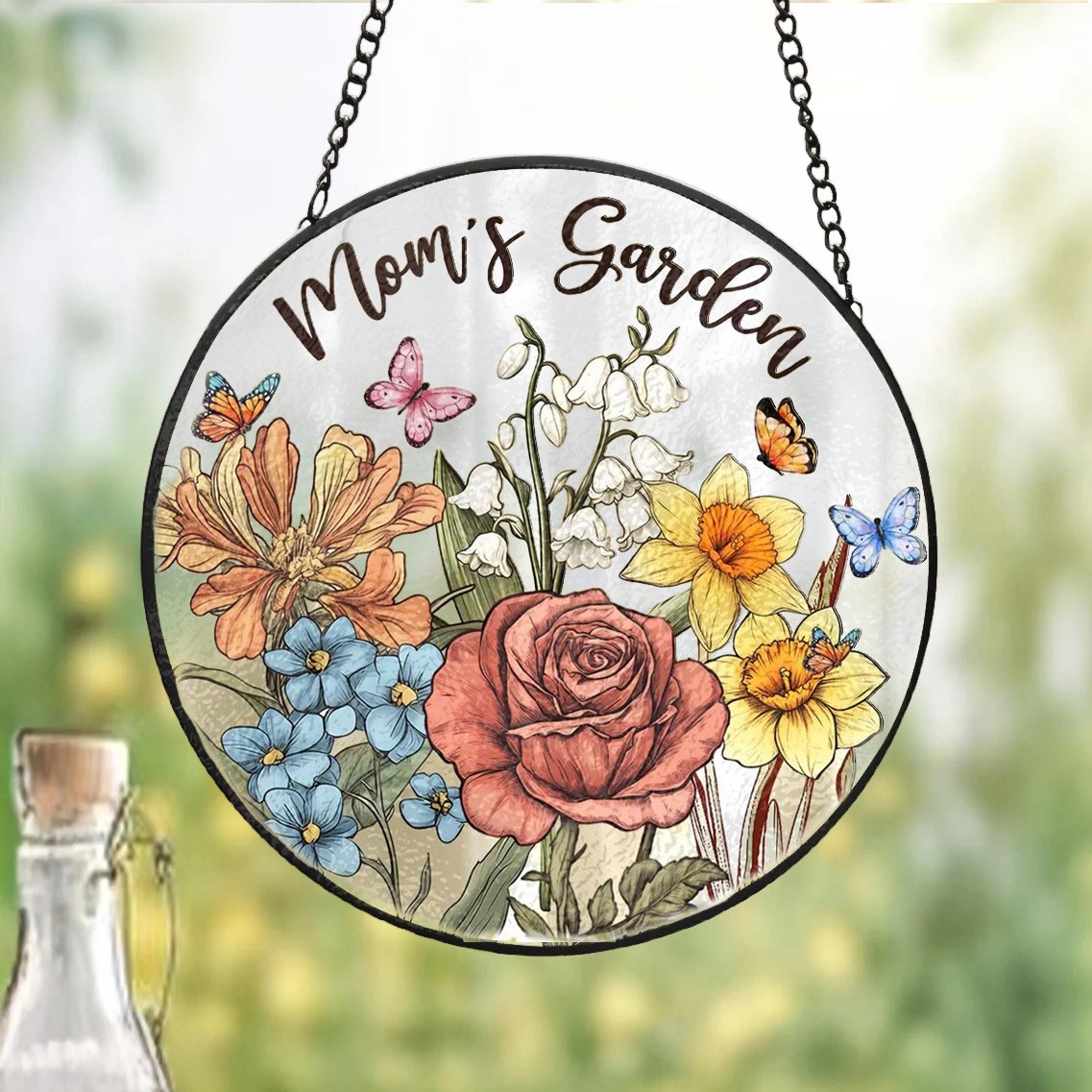 Custom Mom's Garden Birth Month Flower Stain Glass Suncatcher For Mom Grandma Gift