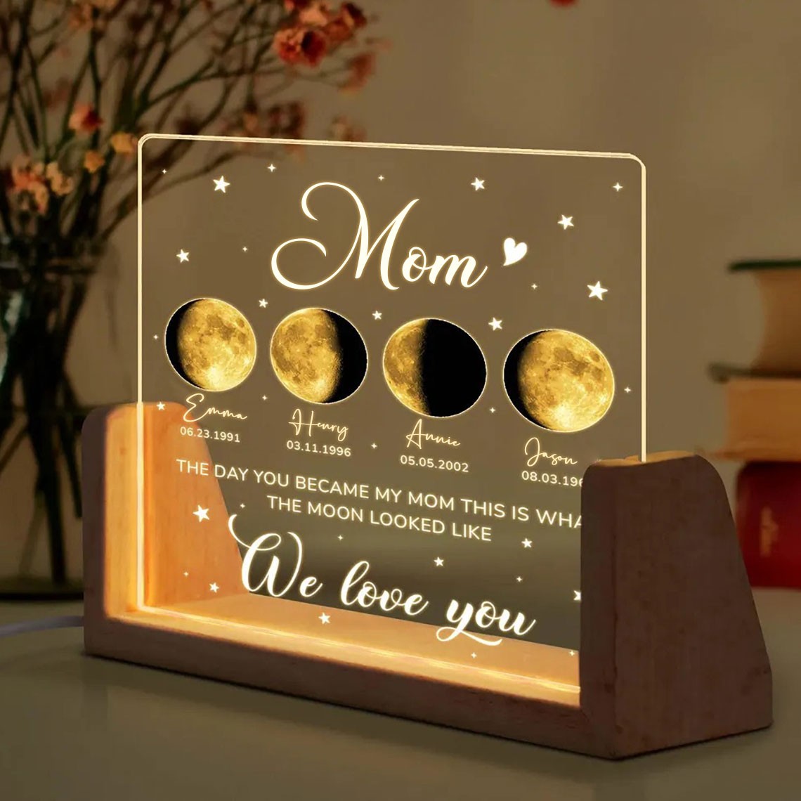 Custom Mom Moon Phase Night Light By Date Gift For Mother's Day Gift