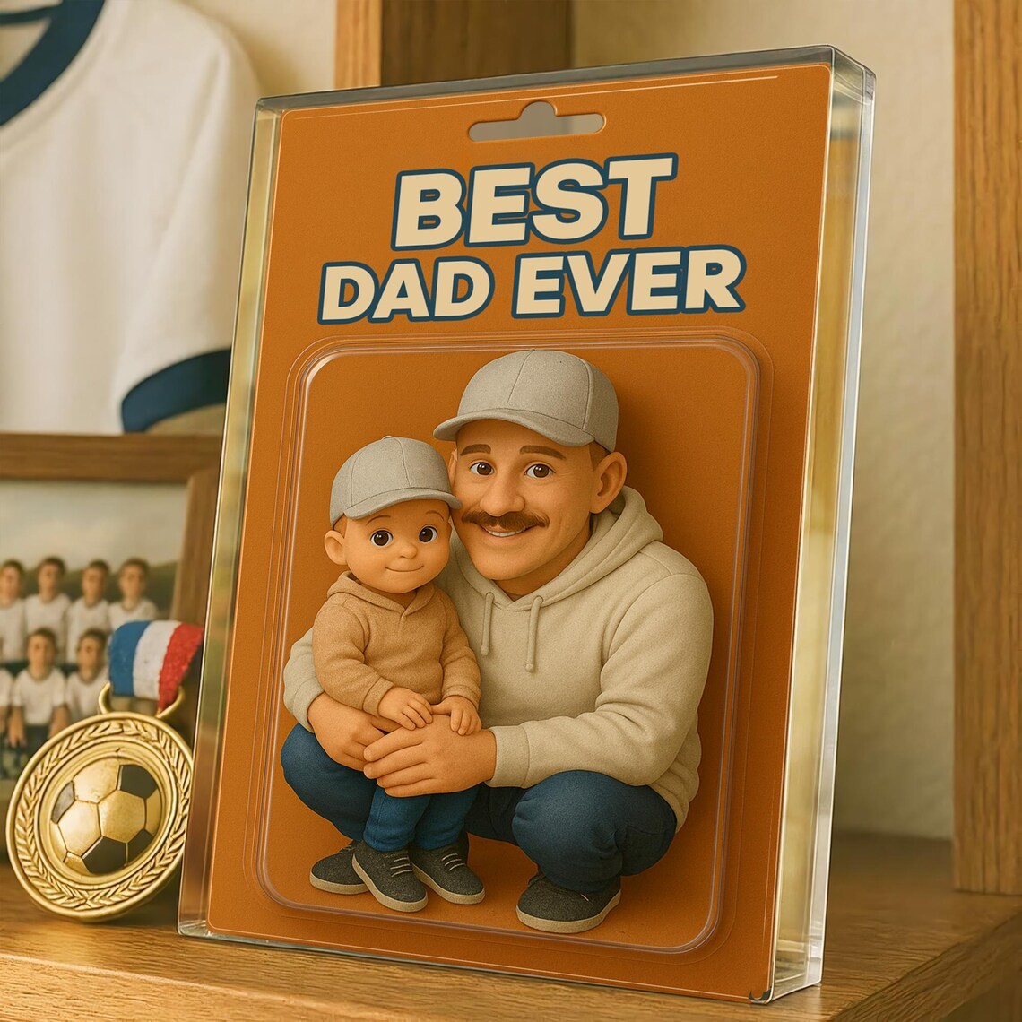 Personalized Photo Dad And Kids Action Figure Acrylic Block For Father's Day Gift