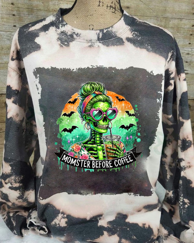 Momster Coffee Skeleton Sweatshirt Hoodie For Halloween Gift Ideas