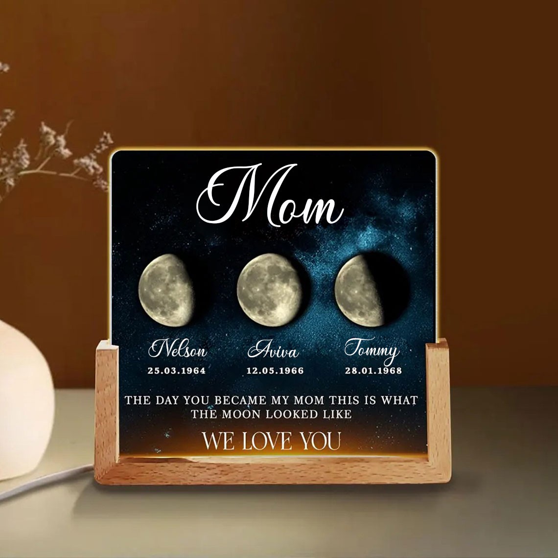 Custom Mom Moon Phase Night Light By Date For Mother's Day Gift