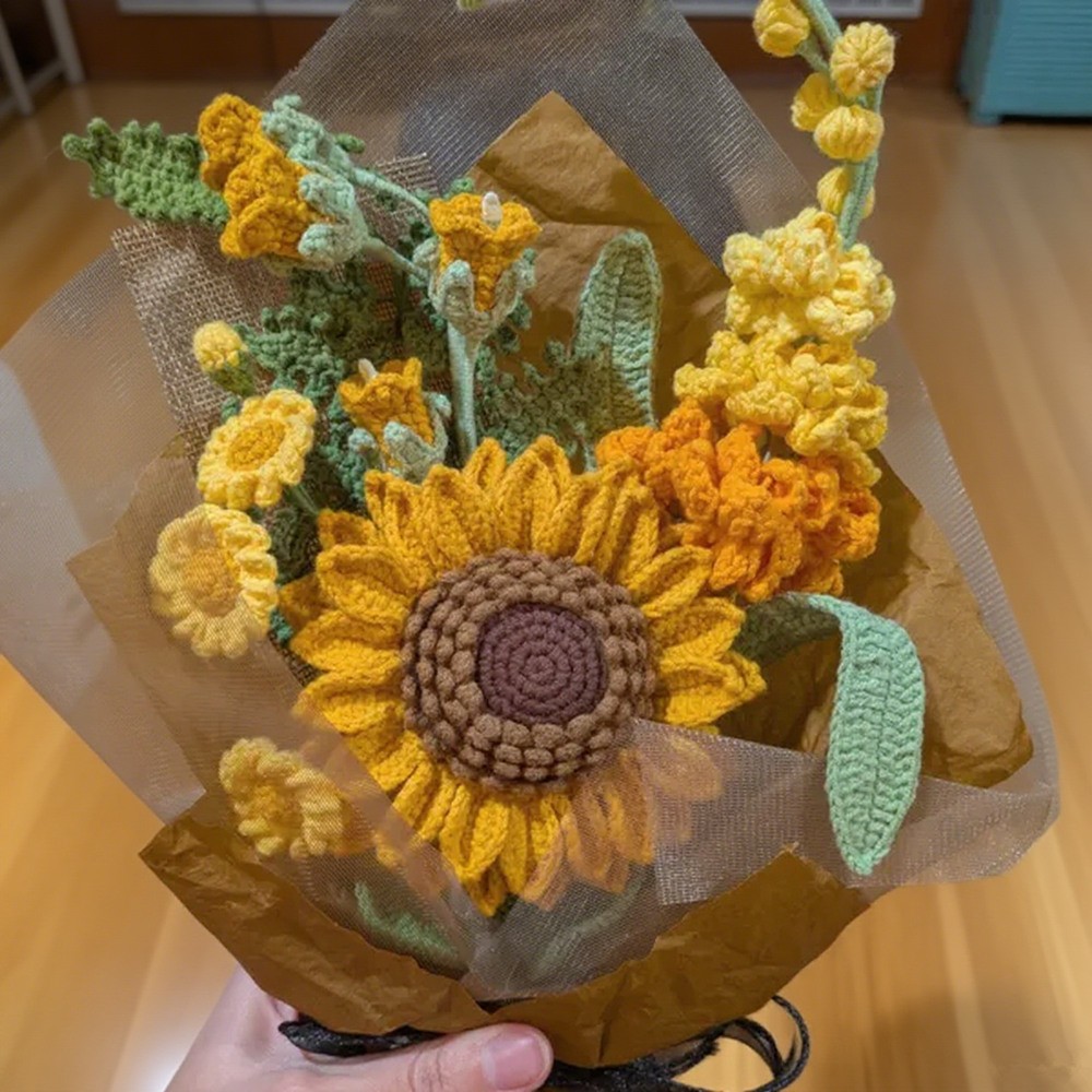 Handmade Crochet Flowers Sunflower Bouquet For Mom or Grandma Mother's Day or Christmas Gift