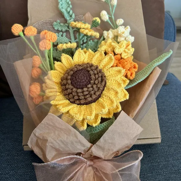 Handmade Crochet Flowers Sunflower Bouquet For Mom or Grandma Mother's Day or Christmas Gift