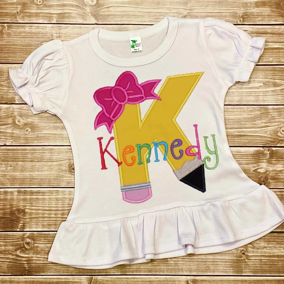 Personalized Initial Embroidered First Day Back to School Kindergarten Shirts For Kids