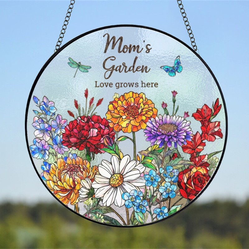 Custom Mom's Garden Birth Month Flower Stain Glass Suncatcher For Mom Grandma Mother's Day Gift