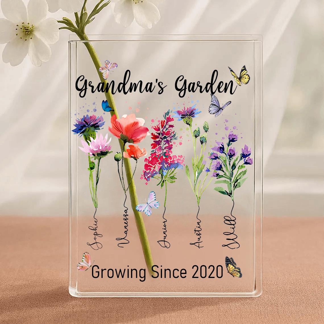 Personalized Grandma's Garden Birth Month Flower Acrylic Book Vase With Grandchildren Name For Mom Grandma Mothers Day Gift