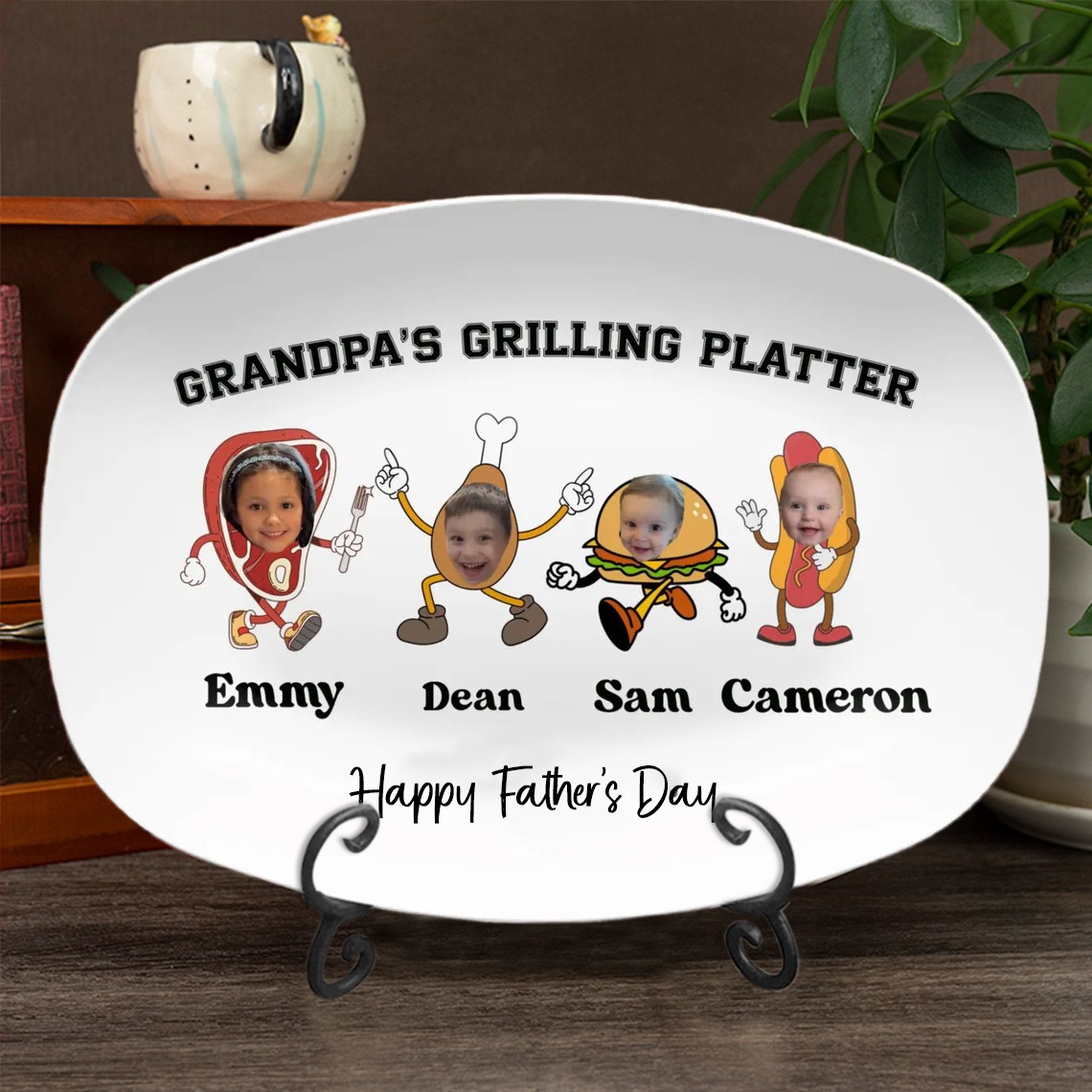 Personalized Dad's Grilling BBQ Platter With Kids Photo and Names Father's Day Funny Gift