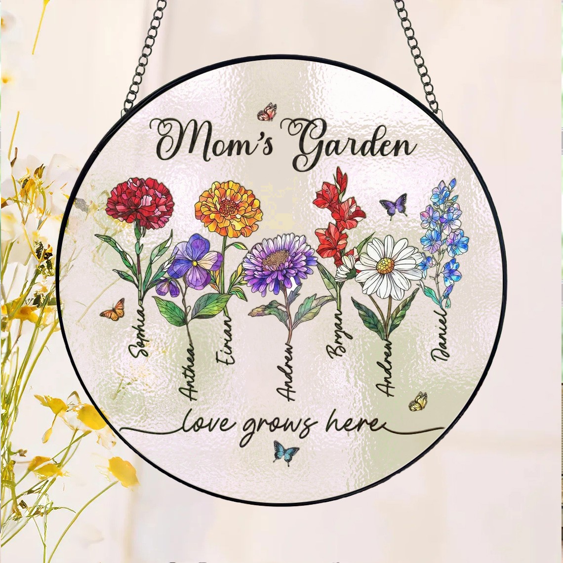 Custom Mom's Garden Birth Month Flower Stain Glass Suncatcher For Mom Grandma Mothers Day Gift