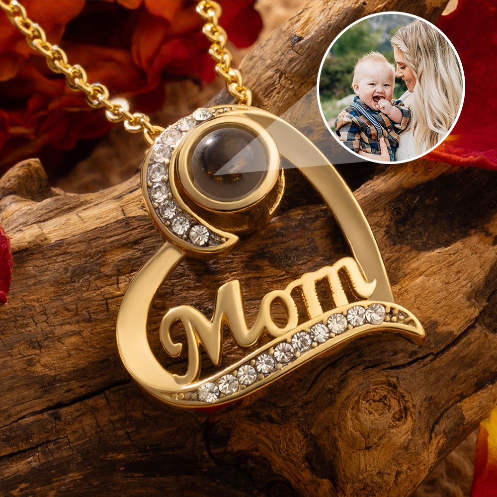 Personalized Heart Photo Projection Necklace For Mom