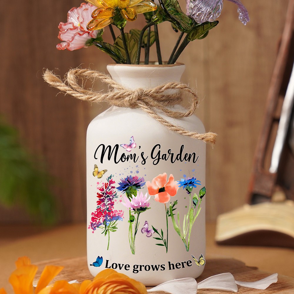 Personalized Mom's Garden Birth Month Flower Vase For Mom Grandma Christmas Gift