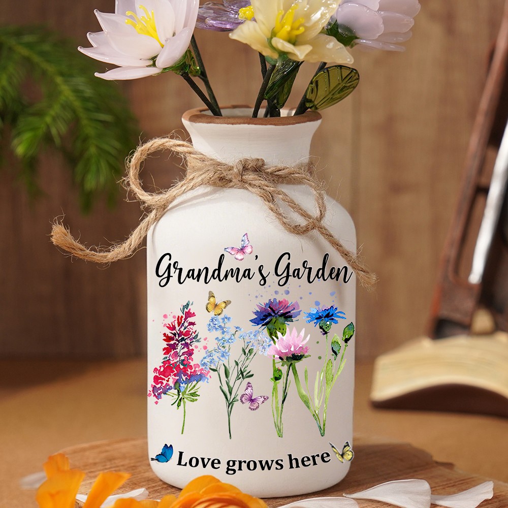 Personalized Grandma's Garden Birth Month Flower Vase For Mom Grandma Christmas Gift