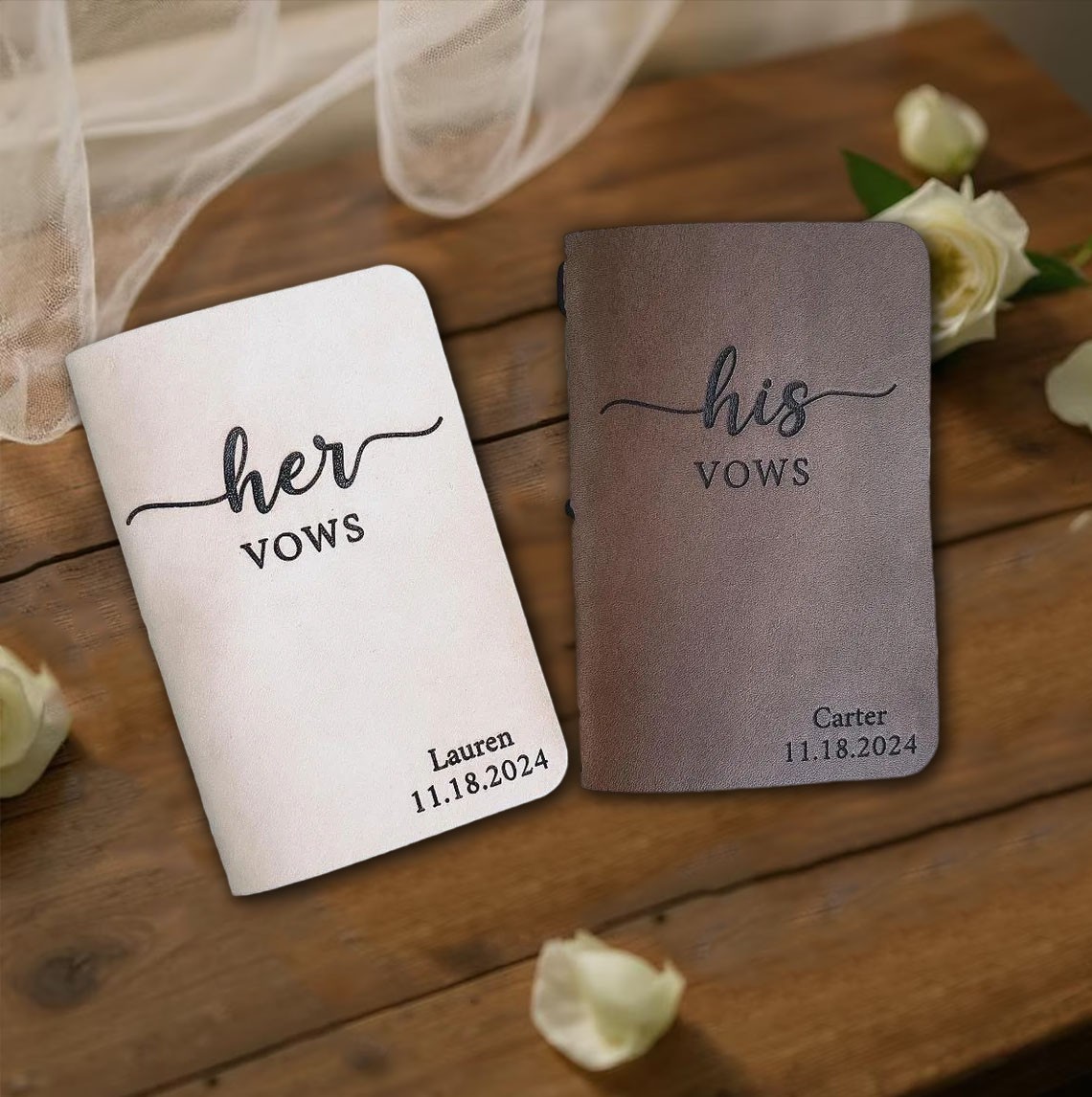 Personalized Leather His Her Vow Books for Couple Keepsake Anniversary Gifts