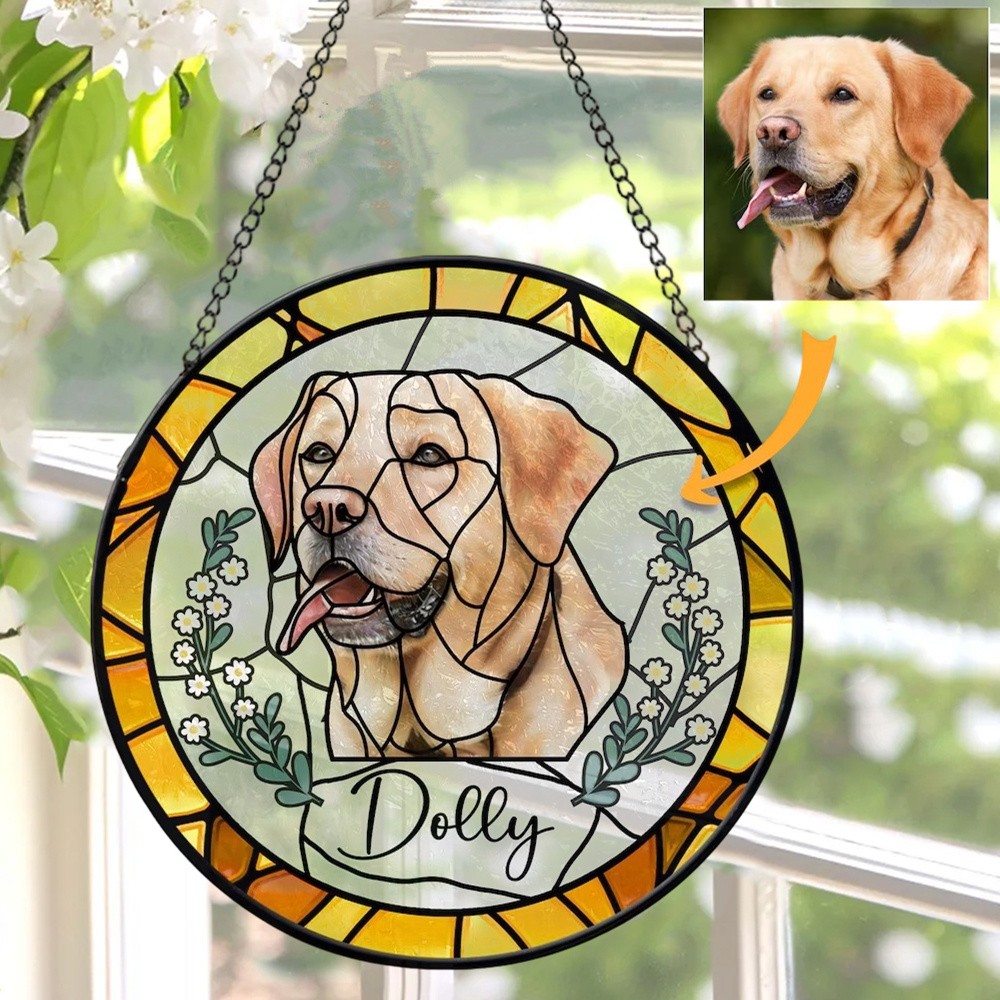 Custom Dog Portrait Memorial Suncatcher Window Hangings For Pet Lover Keepsake Gift