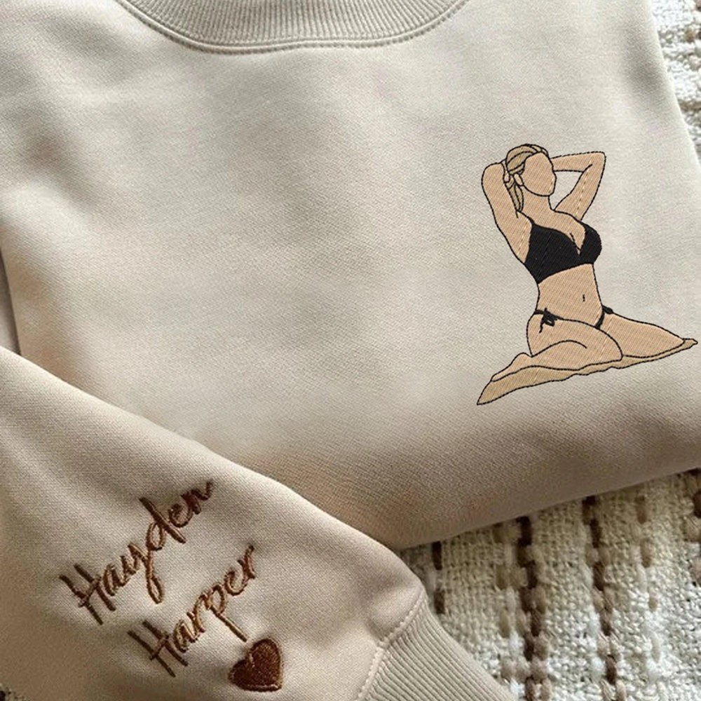 Custom Embroidered Outline Photo Spicy Sweatshirt For Boyfriend Anniversary Valentine Surprise Gift