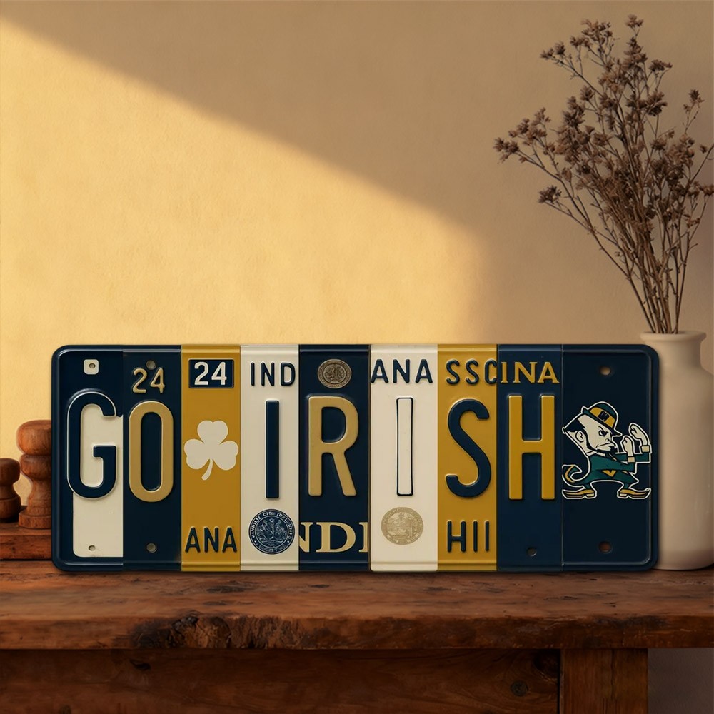 Go Irish License Plate Sign – Notre Dame Fighting Irish Wall Art Game Day Decor Christmas Gift