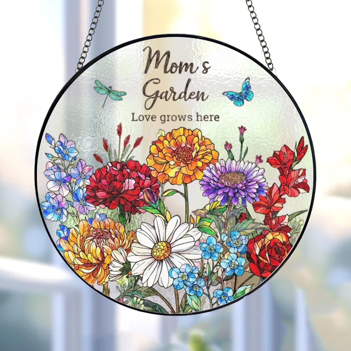 Custom Mom's Garden Birth Flower Glass Suncatcher For Mom Grandma Gift