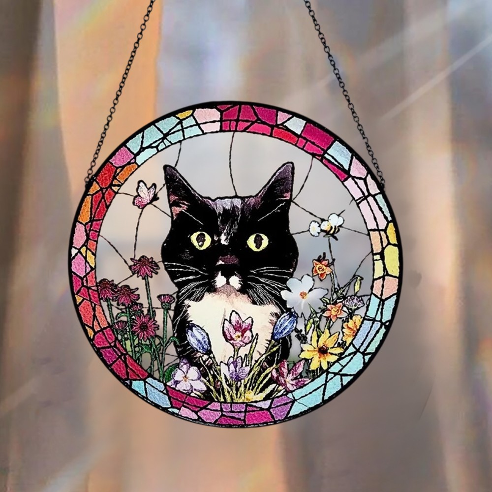 Custom Cat Portrait Memorial Suncatcher Window Hangings For Pet Lover Keepsake Gift