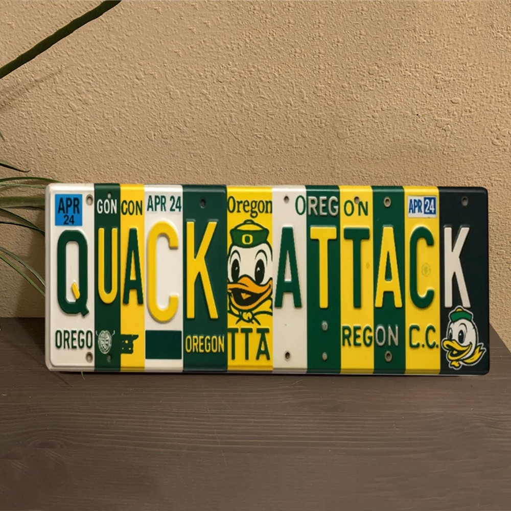 Quack Attack License Plate Sign – Oregon Ducks Wall Art Game Day Decor Christmas Gift
