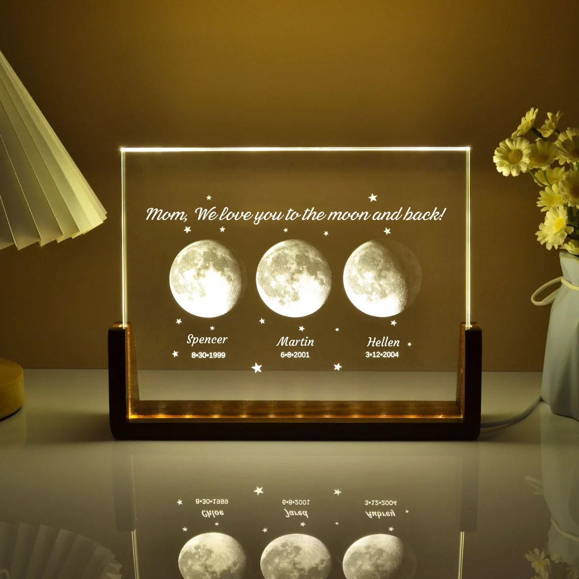 Personalized Mom Moon Phase Night Light For Mother's Day Gift The Day You Became My Mom