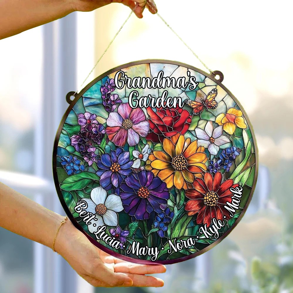 Custom Grandma's Garden Birth Month Flower Stain Glass Suncatcher For Mom Grandma Mother's Day Gift