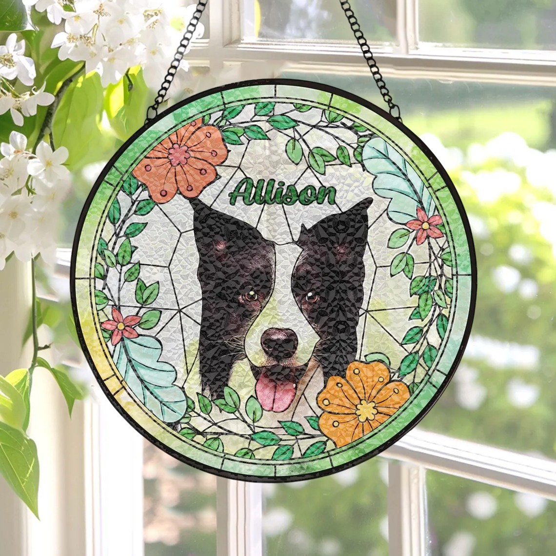 Custom Dog Portrait Memorial Suncatcher Window Hangings For Pet Lover Keepsake Gift