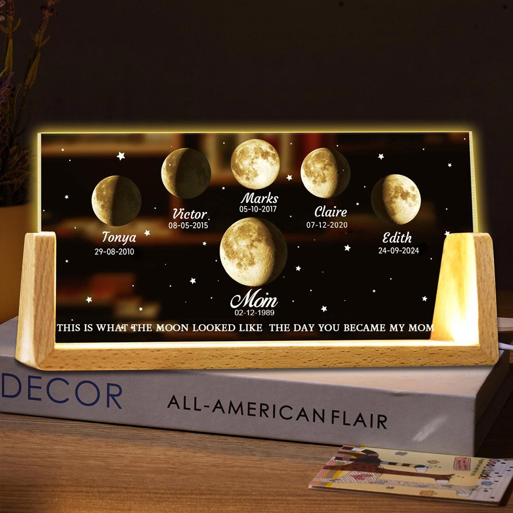 Custom Moon Phase Night Light By Date For Mother's Day Gift The Day You Became Mom