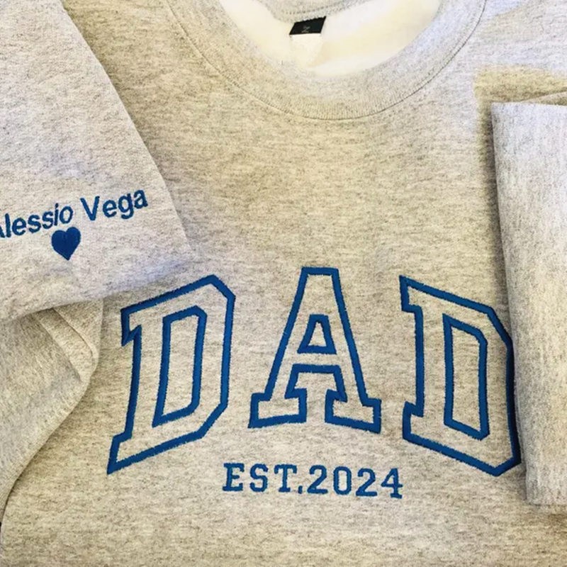 Custom Embroidered Dad Sweatshirt With Kids Name On Sleeve For Dad Papa Father's Day Gift