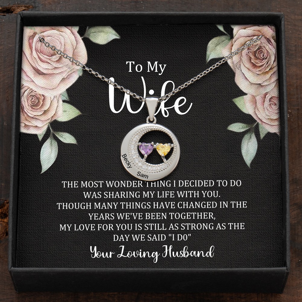 Custom Couple Names Necklace With Birthstones Valentine's Day Gifts