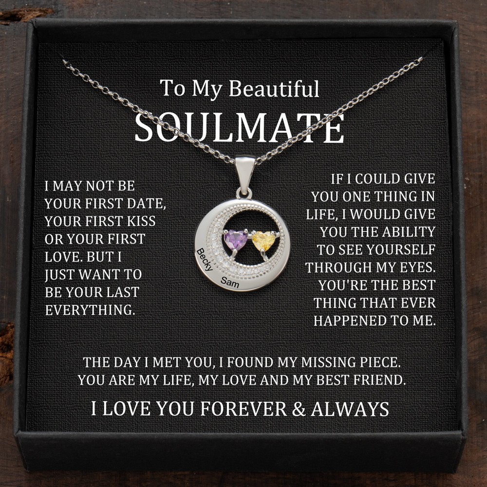 Custom Couple Names Necklace With Birthstones Valentine's Day Gifts