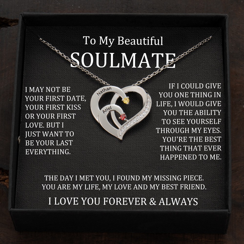 Custom Couple Names Heart Necklace With Birthstones Valentine's Day Gifts