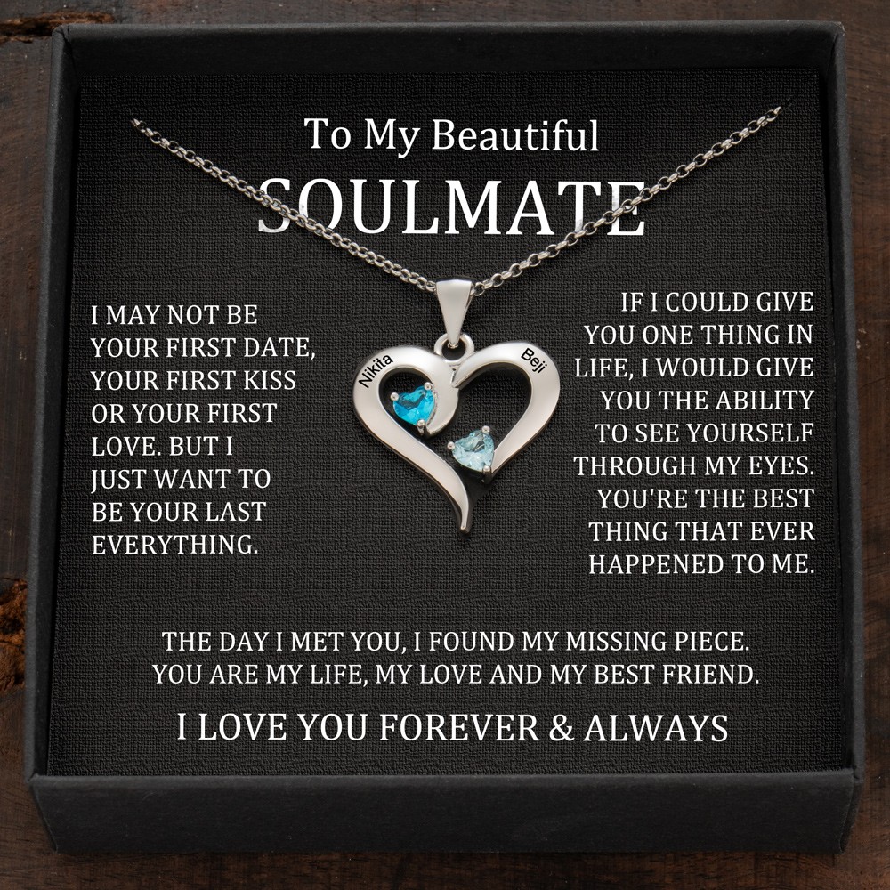 Custom Couple Names Heart Necklace With Birthstones Valentine's Day Gifts