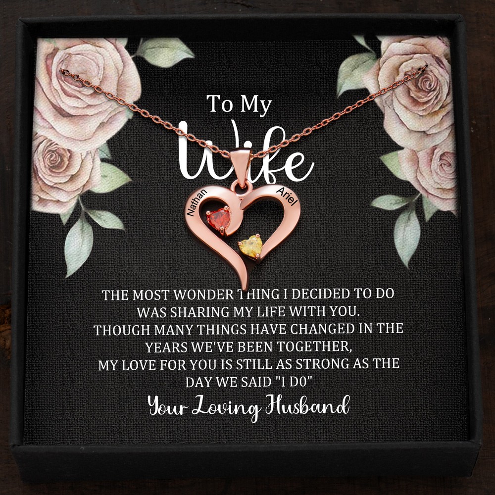 Custom Couple Names Heart Necklace With Birthstones Valentine's Day Gifts